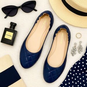 All Black patent blue quilted ballet flats ❤️